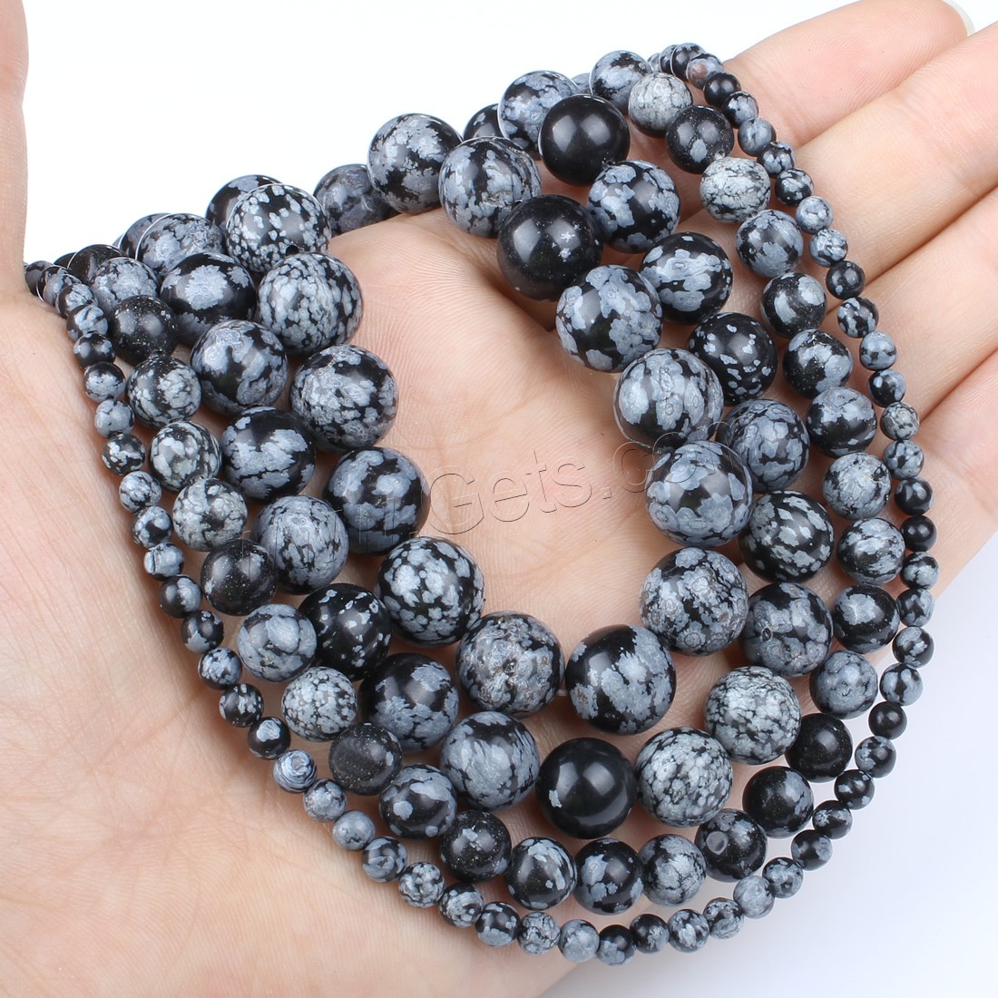 Snowflake Obsidian Beads, Round, different size for choice, white and black, Hole:Approx 1mm, Length:Approx 14.9 Inch, Sold By Strand