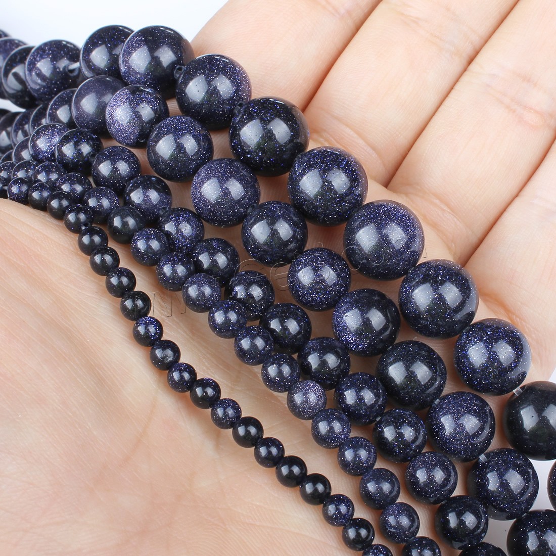 blauer Goldsand Perle, rund, verschiedene Größen vorhanden, blau, Bohrung:ca. 1mm, Länge:ca. 14.9 ZollInch, verkauft von Strang