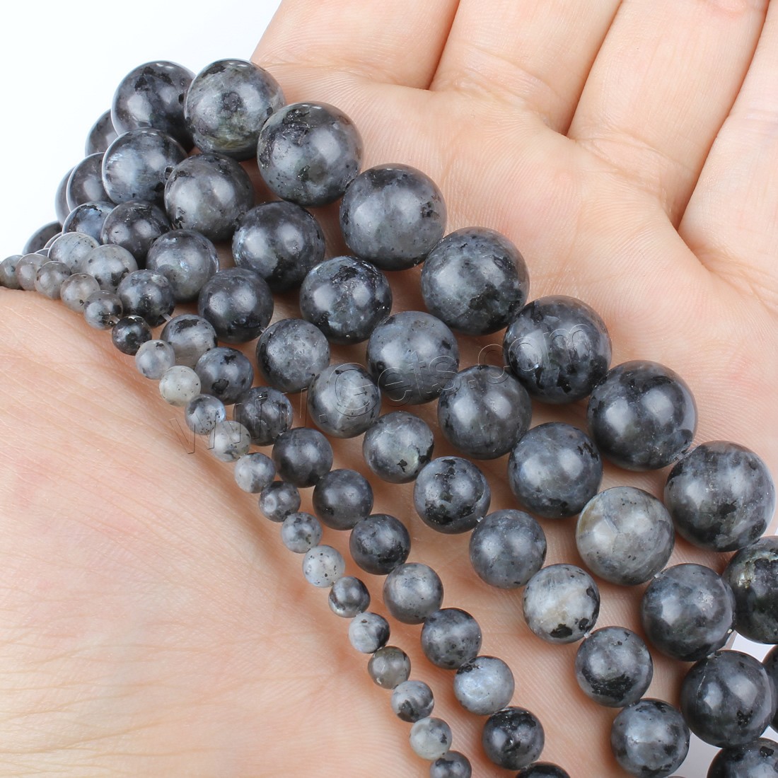 Perles en labradorite, Rond, normes différentes pour le choix, noire, Trou:Environ 1mm, Longueur:Environ 14.9 pouce, Vendu par brin