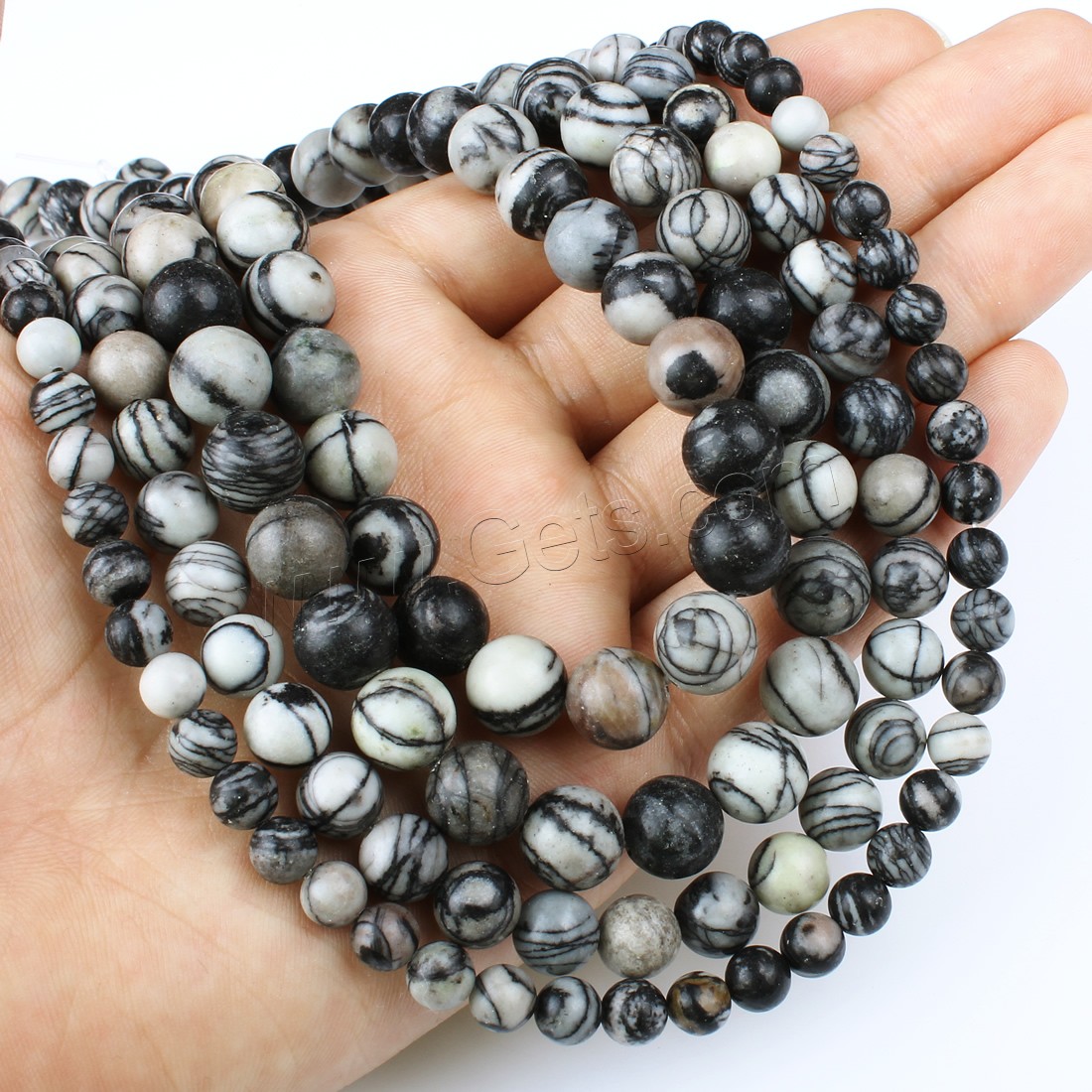 Черный шелк камень, Камень Черный шелк, Круглая, разный размер для выбора, белый и черный, отверстие:Приблизительно 1mm, длина:Приблизительно 14.9 дюймовый, продается Strand
