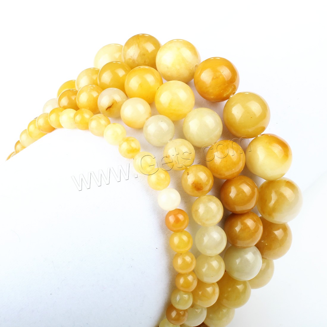 perles en Jade jaune, jaune de jade, Rond, normes différentes pour le choix, Jaune, Trou:Environ 1mm, Longueur:Environ 14.9 pouce, Vendu par brin