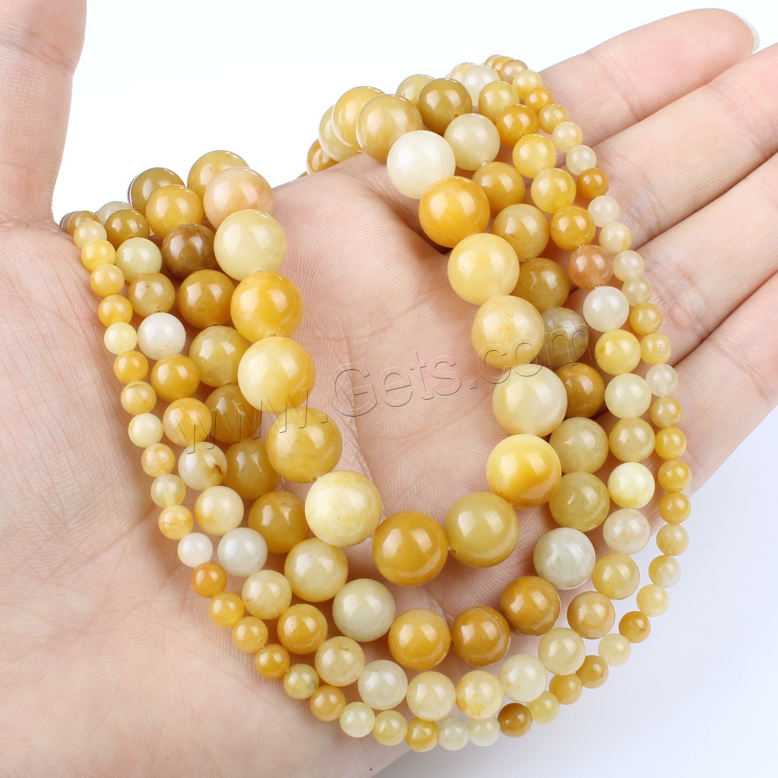 perles en Jade jaune, jaune de jade, Rond, normes différentes pour le choix, Jaune, Trou:Environ 1mm, Longueur:Environ 14.9 pouce, Vendu par brin