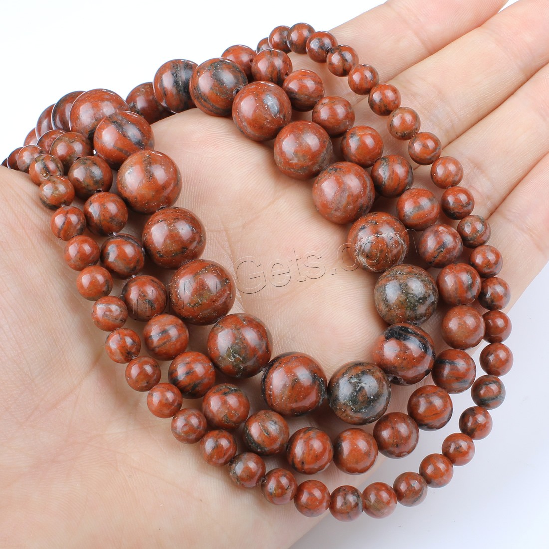 Rote Jaspis Perle, Roter Jaspis, rund, verschiedene Größen vorhanden, rot, Bohrung:ca. 1mm, Länge:ca. 14.9 ZollInch, verkauft von Strang