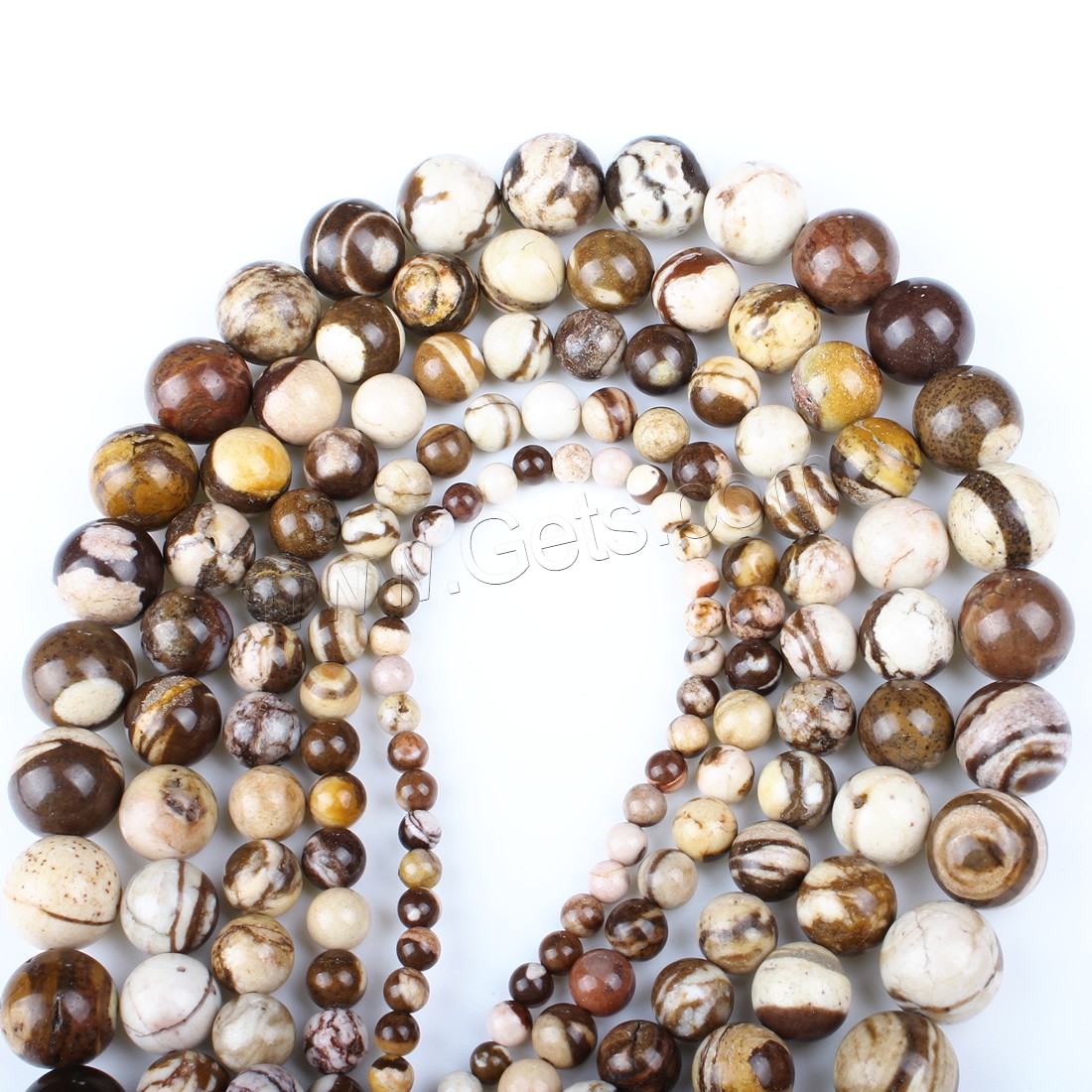 Zebra Jaspis Perle, rund, verschiedene Größen vorhanden, Bohrung:ca. 1mm, Länge:ca. 14.9 ZollInch, verkauft von Strang