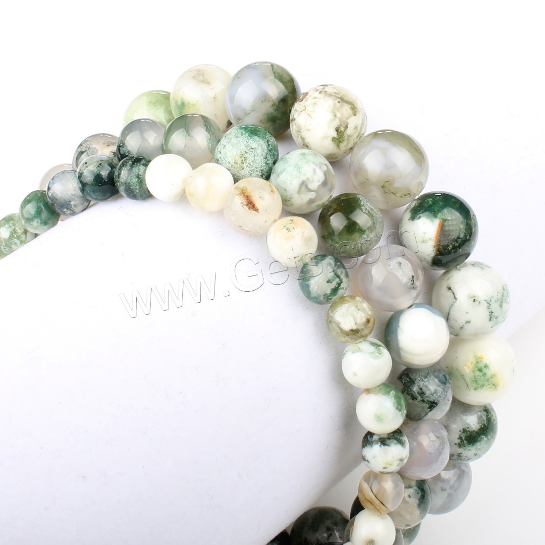 Perles en pierre d'agate mousse naturelle, Rond, normes différentes pour le choix, vert, Trou:Environ 1mm, Longueur:Environ 14.9 pouce, Vendu par brin