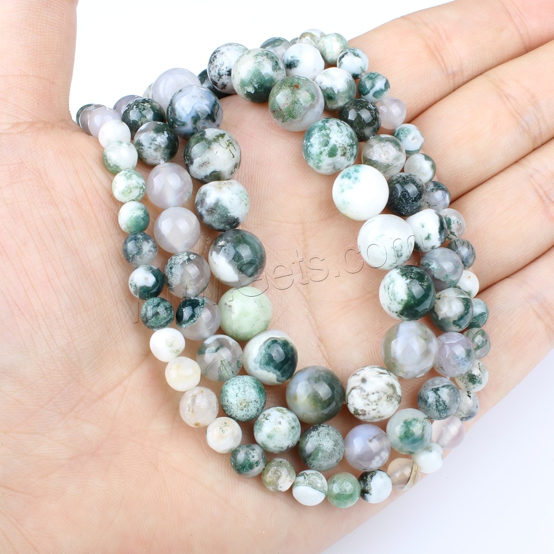 Perles en pierre d'agate mousse naturelle, Rond, normes différentes pour le choix, vert, Trou:Environ 1mm, Longueur:Environ 14.9 pouce, Vendu par brin