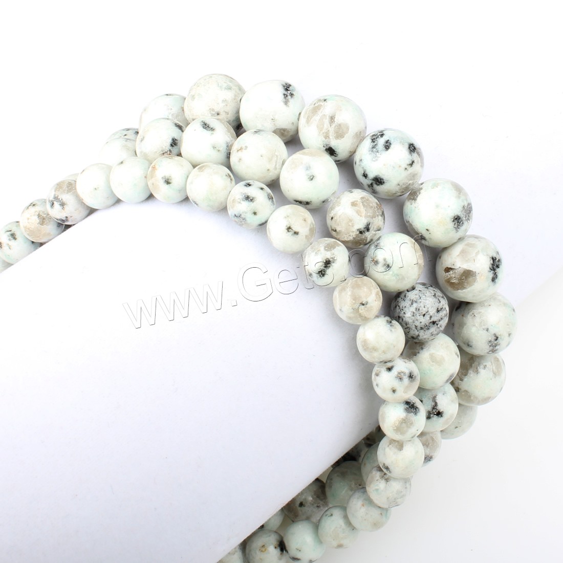 Lotos Jaspis Perle, rund, verschiedene Größen vorhanden, weiß, Bohrung:ca. 1mm, Länge:ca. 14.9 ZollInch, verkauft von Strang