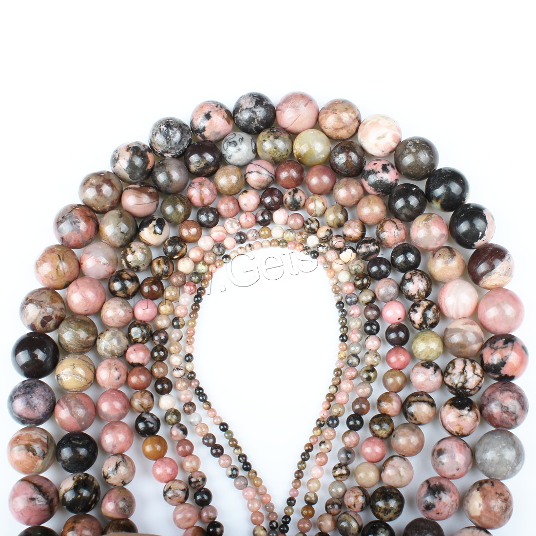 Rhodonit Perlen, rund, verschiedene Größen vorhanden, Rosa, Bohrung:ca. 1mm, Länge:ca. 14.9 ZollInch, verkauft von Strang