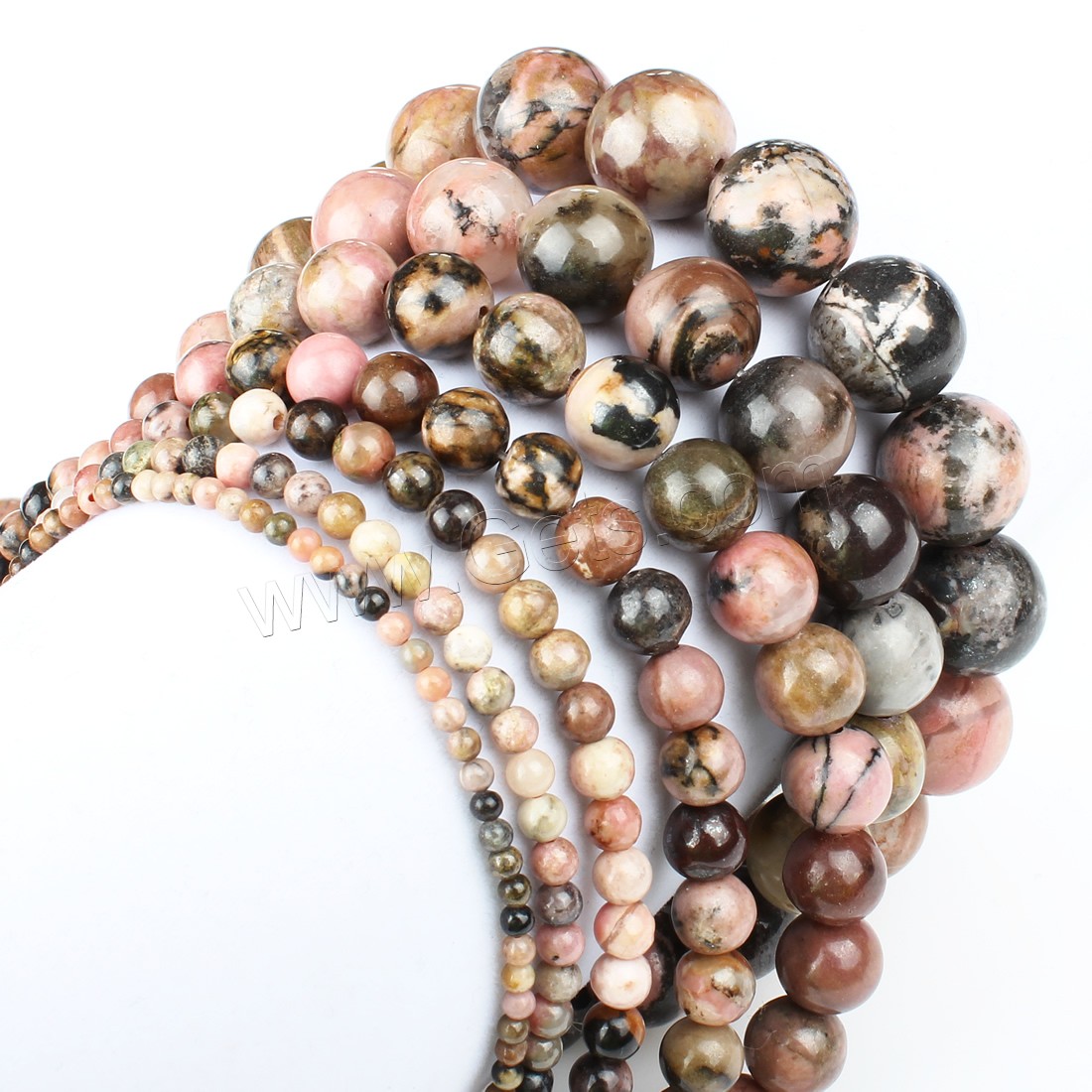 Perles rhodonites, rhodonite, Rond, normes différentes pour le choix, rose, Trou:Environ 1mm, Longueur:Environ 14.9 pouce, Vendu par brin