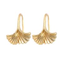 Brass Hook Earwire, Ginkgo Leaf, gold color plated, for woman, metallic color plated 