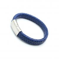 Titanium Steel Bracelet & Bangle, Leather, with Titanium Steel, braided bracelet & for man, blue Approx 8.3 Inch 
