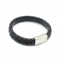 Titanium Steel Bracelet & Bangle, Leather, with Titanium Steel, braided bracelet & for man, black Approx 8.3 Inch 
