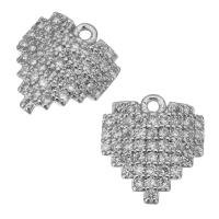 Brass Heart Pendants, platinum plated, high quality plated & micro pave cubic zirconia Approx 1mm 