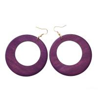 Wood Earring, with Zinc Alloy, Donut, for woman & hollow 64mm 