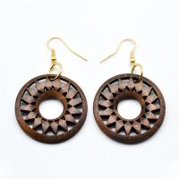 Wood Earring, with Zinc Alloy, Gear Wheel, fashion jewelry & for woman & hollow 35mm 