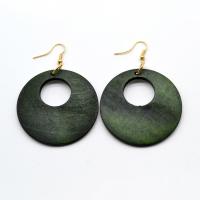 Wood Earring, with Zinc Alloy, Flat Round, fashion jewelry & for woman & hollow 50mm 