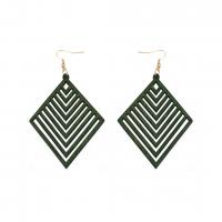 Wood Earring, with Zinc Alloy, Rhombus, fashion jewelry & for woman & hollow 