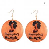 Wood Earring, with Zinc Alloy, Flat Round, printing & for woman, 50mm 