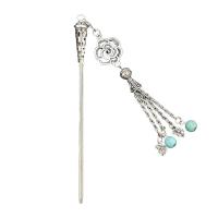 Zinc Alloy Hair Stick, with Synthetic Turquoise, antique silver color plated, vintage & for woman 125mm 