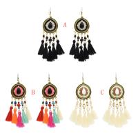Zinc Alloy Tassel Earring, with Polyester Yarns & Glass Beads, antique gold color plated, vintage & for woman & enamel & with rhinestone 