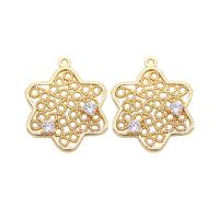 Cubic Zirconia Micro Pave Brass Pendant, Flower, gold color plated, DIY & micro pave cubic zirconia & hollow, metallic color plated 