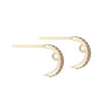 Brass Earring Stud Component, brass post pin, plated, micro pave cubic zirconia & for woman, metallic color plated 
