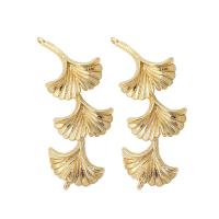 Brass Earring Stud Component, Ginkgo Leaf, gold color plated, DIY, metallic color plated 