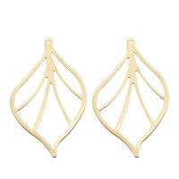Brass Earring Stud Component, Leaf, gold color plated, DIY & hollow, metallic color plated 
