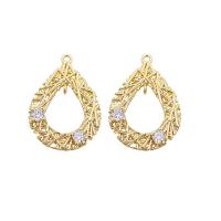 Brass Earring Stud Component, Teardrop, gold color plated, DIY & micro pave cubic zirconia & hollow, metallic color plated 