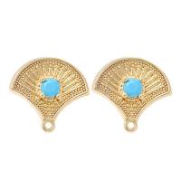 Brass Earring Stud Component, brass post pin, Fan, gold color plated, DIY & micro pave cubic zirconia, metallic color plated 