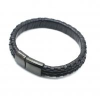 Cowhide Bracelets, Leather, with Titanium Steel, plated, braided bracelet & for man, black Approx 8.3 Inch 
