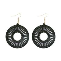 Wood Earring, with Zinc Alloy, Flat Round, for woman & hollow 