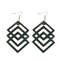 Wood Earring, with Zinc Alloy, Rhombus, for woman & hollow 