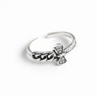 Стерлингового серебра кольцо, 925 пробы, полированный, Винтаж & Регулируемый & Женский & со стразами, серебряный, 8.8mm, продается PC