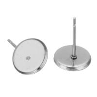 Stainless Steel Earring Stud Component, Flat Round, original color 0.5mm,8mm 