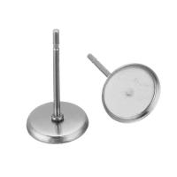 Stainless Steel Earring Stud Component, Flat Round, original color 0.5mm,6mm 