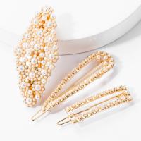 Hair Barrettes, Zinc Alloy, hair clip, with Plastic Pearl, plated, three pieces & fashion jewelry & for woman, nickel, lead & cadmium free 