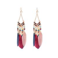 Fashion Feather Earring , Zinc Alloy, with Seedbead & Feather, gold color plated, Bohemian style & for woman 
