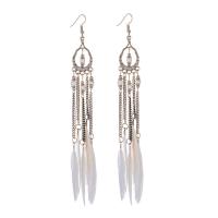 Fashion Feather Earring , Zinc Alloy, with Feather, plated, Bohemian style & for woman 80mm 