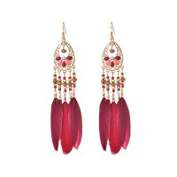 Fashion Feather Earring , Zinc Alloy, with Seedbead & Feather & Wood, gold color plated, Bohemian style & for woman & enamel 