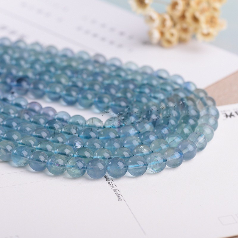 Fluorit Perlen, Blau+Fluorit, rund, poliert, DIY & verschiedene Größen vorhanden, blau, Länge:ca. 15 ZollInch, verkauft von Strang