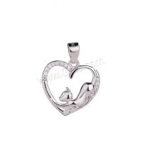 Sterling Silver Rhinestone Pendants, 925 Sterling Silver, Heart, platinum plated, with rhinestone & hollow, metallic color plated 