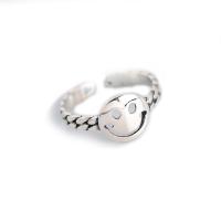 Sterling Silver Finger Ring, 925 Sterling Silver, Smiling Face, for woman & hollow, silver color, 10.1mm 