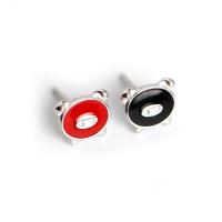 Sterling Silver Stud Earring, 925 Sterling Silver, with Plastic, Pig, platinum plated, for woman & enamel, black and red 