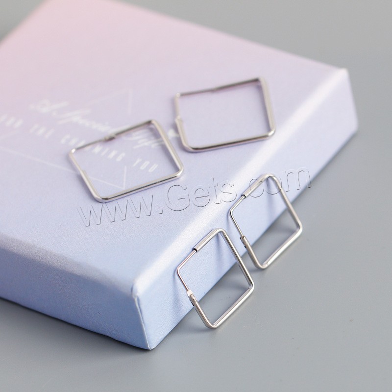 Sterling Silver Stud Earring, 925 Sterling Silver,  Square, platinum plated, different size for choice & for woman & hollow, metallic color plated, Sold By Pair