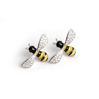 Sterling Silver Stud Earring, 925 Sterling Silver, with Plastic, Bee, platinum plated, micro pave cubic zirconia & for woman & epoxy gel, mixed colors 