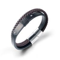 Titanium Steel Bracelet, with PU Leather, Unisex, black and brown 