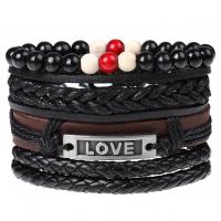 Leather Bracelet Set, with Linen & Wax Cord & Zinc Alloy, 4 pieces & fashion jewelry & Unisex, 60mm 