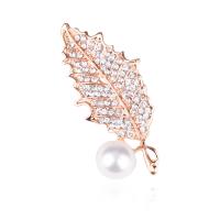 Zinc Alloy Jewelry Brooch, with Plastic, Leaf, plated, for woman & with rhinestone 