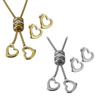 Rhinestone stainless steel Jewelry Set, Stud Earring & necklace, with Rhinestone Clay Pave, Heart, plated, box chain & for woman 2.5mm Approx 28 Inch 